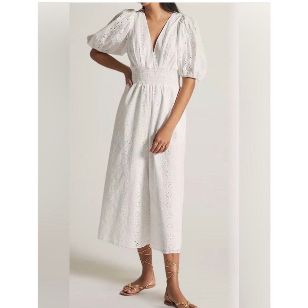 Anthropologie Hutch White Eyelet Smocked Romantic Jumpsuit in White, Small